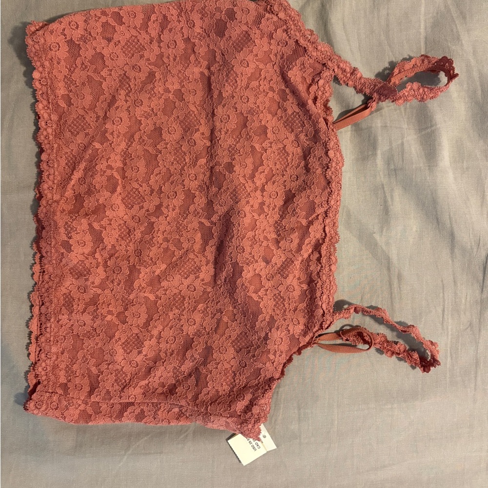 Aerie Lace Cropped Cami/ Bra Tank  small- Dusty Rose NWT